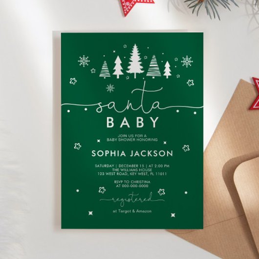 Minimalistische groene Santa Baby shower-uitnodigi Kaart