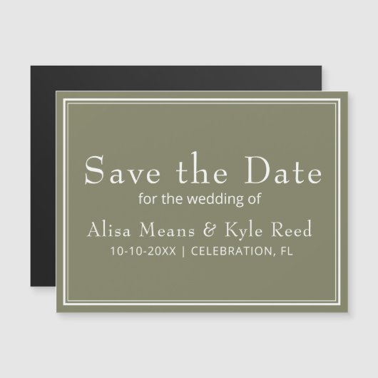 Minimalistische groene 'Save the Date'-magneet (Voorkant / Achterkant)