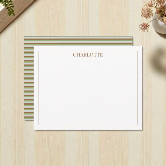 Minimalistische groene strepen Classic Chic Modern Notitiekaartje