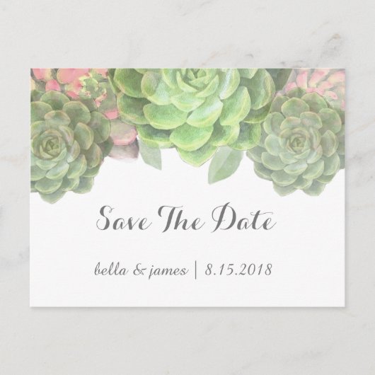 Minimalistische groene succulent Save The Date-bri Aankondigingskaart (Voorkant)