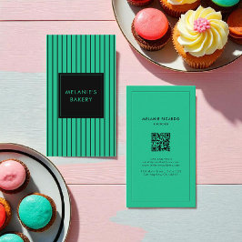 Minimalistische Groene Tosca Stripes QR Code Bakke Visitekaartje