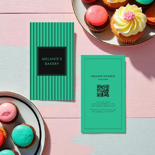 Minimalistische Groene Tosca Stripes QR Code Bakke Visitekaartje