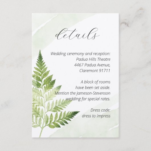 Minimalistische groene varen informatiekaartje (Voorkant)