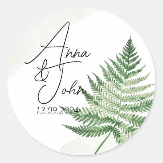 Minimalistische groene varen ronde sticker (Voorkant)