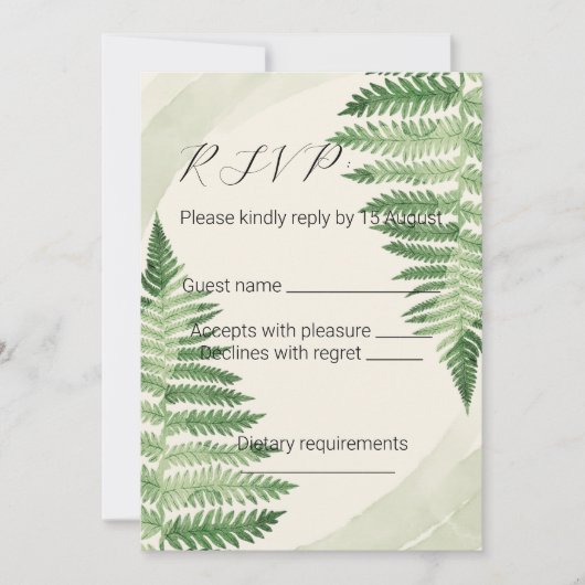 Minimalistische groene varen trouw RSVP kaart (Voorkant)