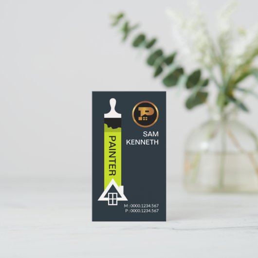 Minimalistische Groene Verfpenseel Witte Startverf Visitekaartje (Staand voorkant)