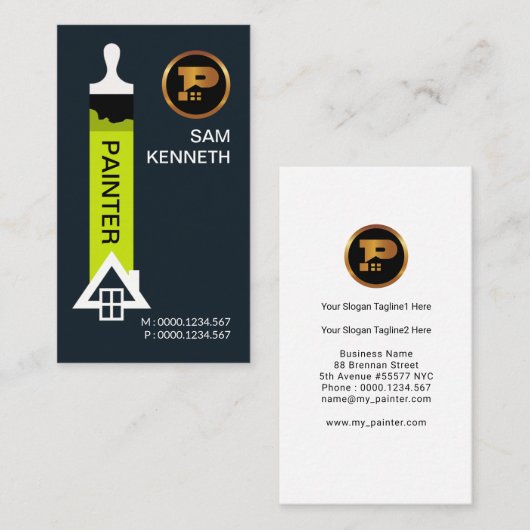 Minimalistische Groene Verfpenseel Witte Startverf Visitekaartje (Voorkant / Achterkant)