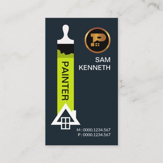 Minimalistische Groene Verfpenseel Witte Startverf Visitekaartje (Voorkant)