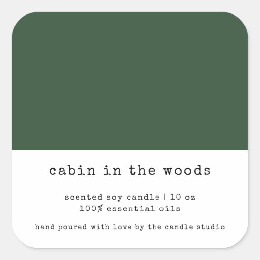 Minimalistische Groene Verpakkingskaars voor kleur Vierkante Sticker (Voorkant)