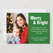 Minimalistische groene "vrolijke & heldere" foto feestdagenkaart (Voorkant)