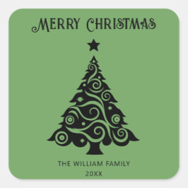 Minimalistische groene vrolijke kerstboomvakantie vierkante sticker