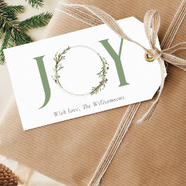 Minimalistische Groene Waterverf Joy Wreath Christ Cadeaulabel