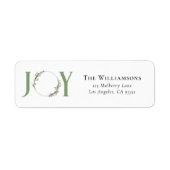 Minimalistische groene Waterverf krans Joy Christm Etiket (Voorkant)