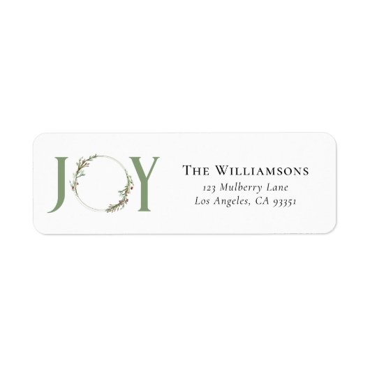 Minimalistische groene Waterverf krans Joy Christm Etiket (Voorkant)