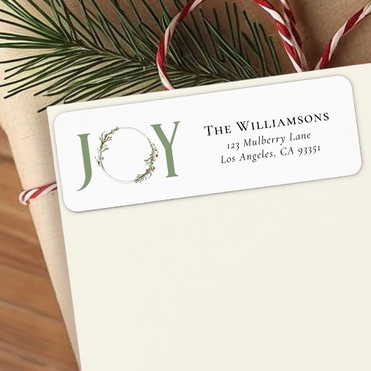 Minimalistische groene Waterverf krans Joy Christm Etiket