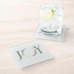 Minimalistische groene Waterverf krans Joy Christm Glazen Onderzetter