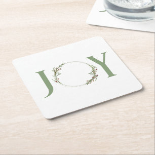 Minimalistische groene Waterverf krans Joy Christm Kartonnen Onderzetters