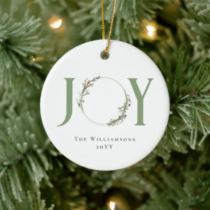Minimalistische groene Waterverf krans Joy Christm Keramisch Ornament