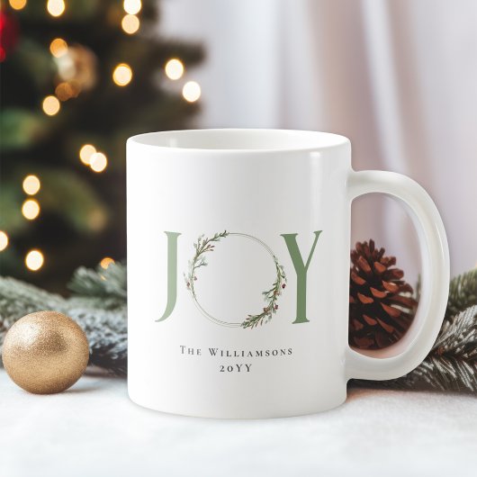 Minimalistische groene Waterverf krans Joy Christm Koffiemok