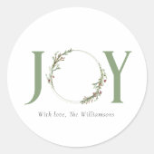 Minimalistische groene Waterverf krans Joy Christm Ronde Sticker (Voorkant)
