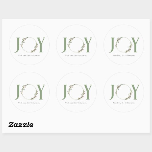 Minimalistische groene Waterverf krans Joy Christm Ronde Sticker (Vel)