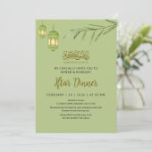 Minimalistische groene waterverf lantaarns Iftar Kaart (Staand voorkant)