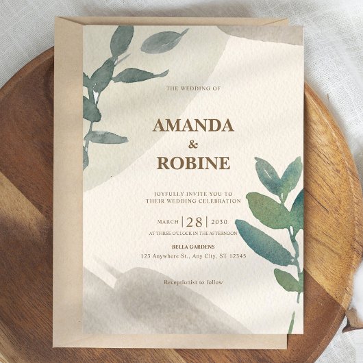 Minimalistische groene Waterverf Leaf Elegant Wedd Kaart