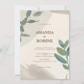 Minimalistische groene Waterverf Leaf Elegant Wedd Kaart (Voorkant)