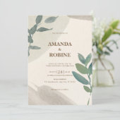 Minimalistische groene Waterverf Leaf Elegant Wedd Kaart (Staand voorkant)