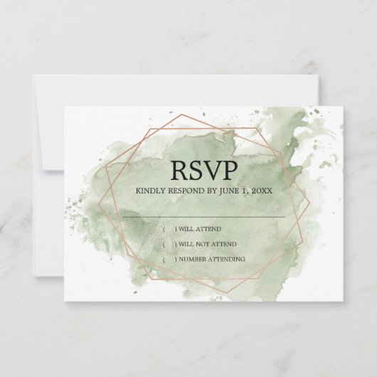 Minimalistische Groene Waterverf RSVP-kaart RSVP Kaartje (Voorkant)
