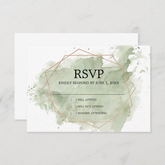 Minimalistische Groene Waterverf RSVP-kaart RSVP Kaartje (Voorkant / Achterkant)