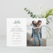 Minimalistische Groene Waterverf Tak Wedding Foto Kaart (Staand voorkant)