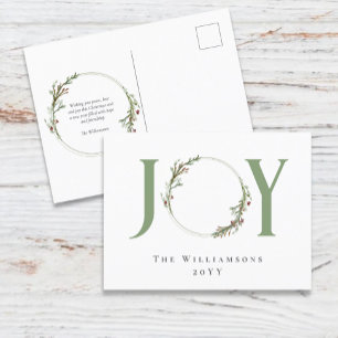 Minimalistische groene waterverfkrans Joy Kerstmis Feestdagenkaart