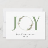 Minimalistische groene waterverfkrans Joy Kerstmis Feestdagenkaart (Voorkant)