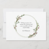 Minimalistische groene waterverfkrans Joy Kerstmis Feestdagenkaart (Achterkant)