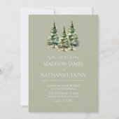 Minimalistische Groene Winter Snowy Pine Trees Wed Kaart (Voorkant)