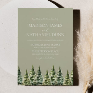 Minimalistische Groene Winter Snowy Pine Trees Wed Kaart