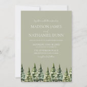 Minimalistische Groene Winter Snowy Pine Trees Wed Kaart (Voorkant)
