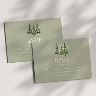 Minimalistische Groene Winter Snowy Pine Trees Wed RSVP Kaartje