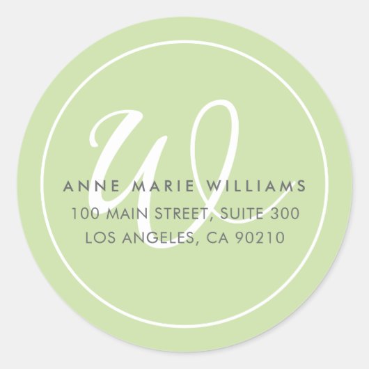Minimalistische groene witte script rand monogram ronde sticker (Voorkant)