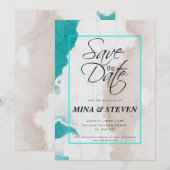 Minimalistische groene zomeroceaanstrand bruiloft save the date (Voorkant / Achterkant)