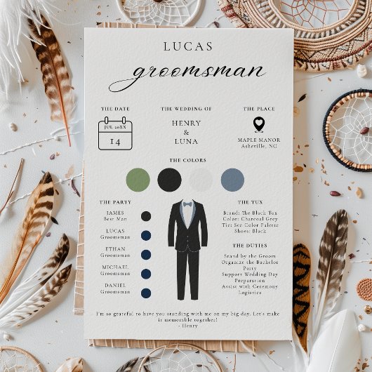 Minimalistische Groomsmen Info Kaart