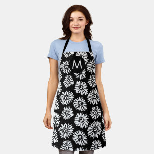 Minimalistische Groovy Zwart en Witte Madeliefjes Schort