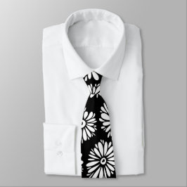 Minimalistische Groovy Zwart en Witte Madeliefjesp Stropdas