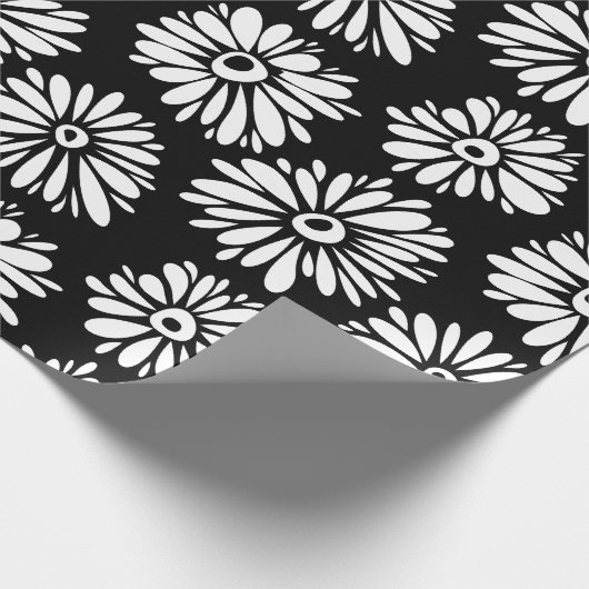 Minimalistische Groovy Zwart-Wit Madeliefjespatroo Cadeaupapier (Hoek)