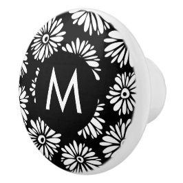 Minimalistische Groovy Zwarte en Witte Madeliefjes Keramische Knop