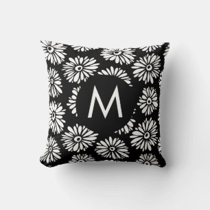 Minimalistische Groovy Zwarte en Witte Madeliefjes Kussen
