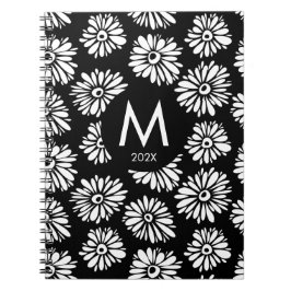 Minimalistische Groovy Zwarte en Witte Madeliefjes Notitieboek