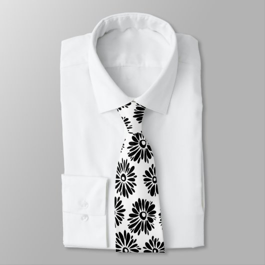 Minimalistische Groovy Zwarte en Witte Madeliefjes Stropdas (Gebonden)