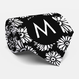 Minimalistische Groovy Zwarte en Witte Madeliefjes Stropdas